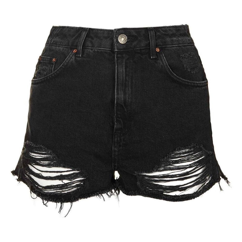 Topshop Ripped High Rise Denim Shorts - Picture 5 of 11